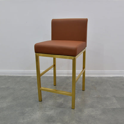 Glam Armless Backrest Counter Stool Stainless Steel Jewelry Store Bar Stool with Cushion Khaki Gold 1 Piece Clearhalo 'Bar Furniture' 'Bar Stools' 'bar_stools' 'furn' 'furn_bar_stools' 'furniture_bar_stools' 'Kitchen & Dining Furniture' 'kitchen&dining_furn' 'kitchen' 'kitchen_furn' Furniture' 4296811