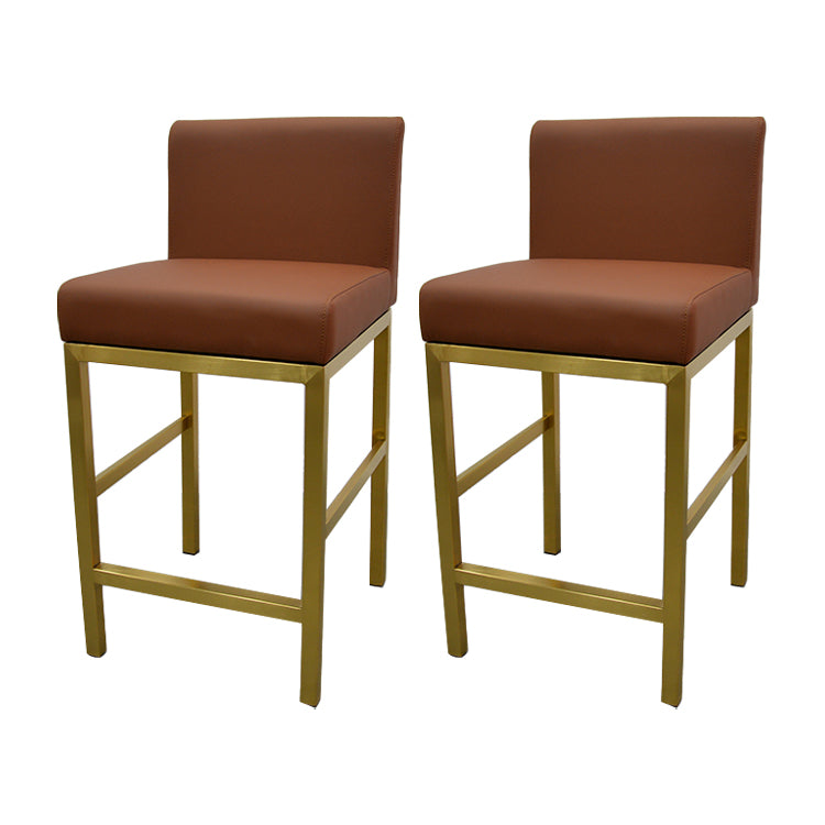 Glam Armless Backrest Counter Stool Stainless Steel Jewelry Store Bar Stool with Cushion Khaki Gold 2 Piece Set Clearhalo 'Bar Furniture' 'Bar Stools' 'bar_stools' 'furn' 'furn_bar_stools' 'furniture_bar_stools' 'Kitchen & Dining Furniture' 'kitchen&dining_furn' 'kitchen' 'kitchen_furn' Furniture' 4296812