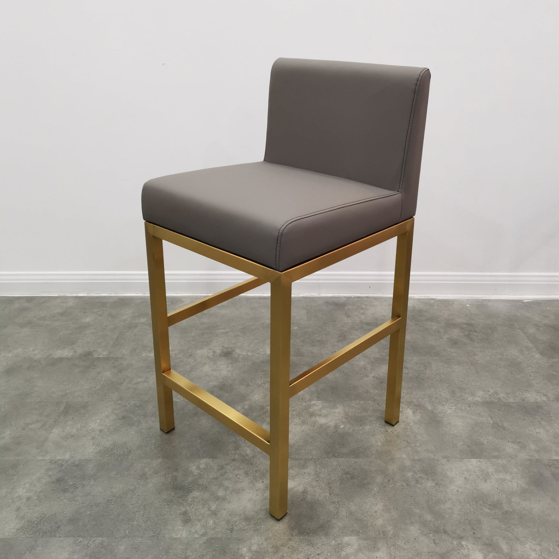 Glam Armless Backrest Counter Stool Stainless Steel Jewelry Store Bar Stool with Cushion Dark Gray Gold 1 Piece Clearhalo 'Bar Furniture' 'Bar Stools' 'bar_stools' 'furn' 'furn_bar_stools' 'furniture_bar_stools' 'Kitchen & Dining Furniture' 'kitchen&dining_furn' 'kitchen' 'kitchen_furn' Furniture' 4296820