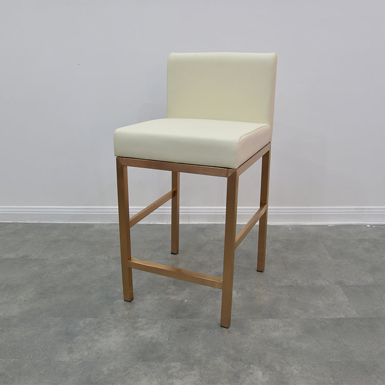 Glam Armless Backrest Counter Stool Stainless Steel Jewelry Store Bar Stool with Cushion Off-White Rose Gold 1 Piece Clearhalo 'Bar Furniture' 'Bar Stools' 'bar_stools' 'furn' 'furn_bar_stools' 'furniture_bar_stools' 'Kitchen & Dining Furniture' 'kitchen&dining_furn' 'kitchen' 'kitchen_furn' Furniture' 4296823