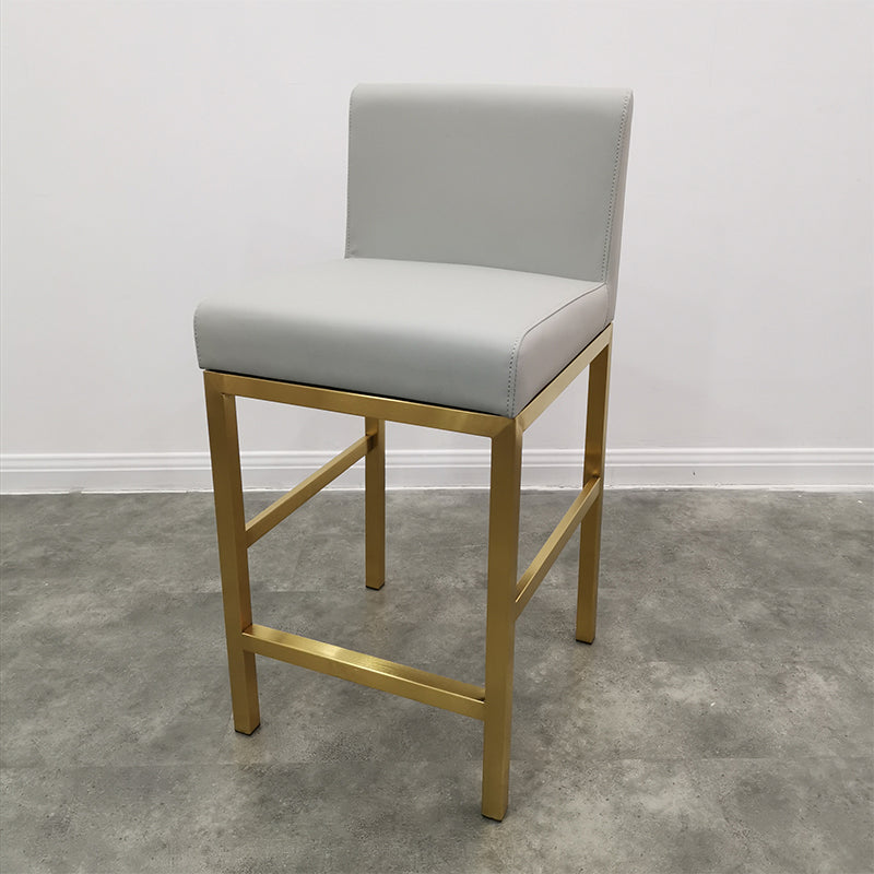 Glam Armless Backrest Counter Stool Stainless Steel Jewelry Store Bar Stool with Cushion Light Gray Gold 1 Piece Clearhalo 'Bar Furniture' 'Bar Stools' 'bar_stools' 'furn' 'furn_bar_stools' 'furniture_bar_stools' 'Kitchen & Dining Furniture' 'kitchen&dining_furn' 'kitchen' 'kitchen_furn' Furniture' 4296826