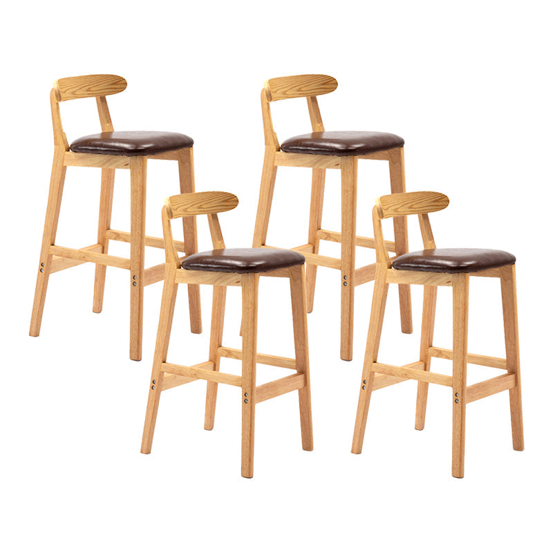 Modern Leather Bar Stool Low Back Low Back Rectangular Counter Stool with Wood Legs Red Brown Natural 4 Piece Set Clearhalo 'Bar Furniture' 'Bar Stools' 'bar_stools' 'furn' 'furn_bar_stools' 'furniture_bar_stools' 'Kitchen & Dining Furniture' 'kitchen&dining_furn' 'kitchen' 'kitchen_furn' Furniture' 4296871