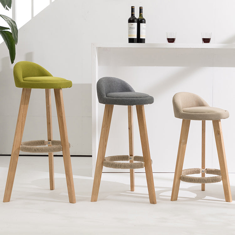 Modern Fabric Footrest Bar Stool Indoor Low Back Round Counter Stool with Wood Legs Clearhalo 'Bar Furniture' 'Bar Stools' 'bar_stools' 'furn' 'furn_bar_stools' 'furniture_bar_stools' 'Kitchen & Dining Furniture' 'kitchen&dining_furn' 'kitchen' 'kitchen_furn' Furniture' 4296899