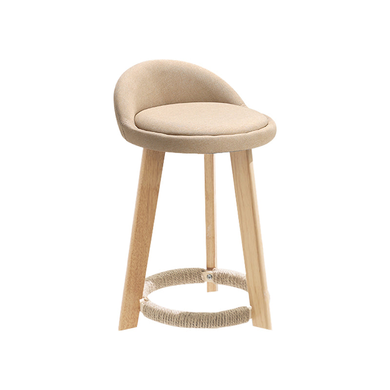 Modern Fabric Footrest Bar Stool Indoor Low Back Round Counter Stool with Wood Legs Khaki 1 Piece Short Stool(20"H) Clearhalo 'Bar Furniture' 'Bar Stools' 'bar_stools' 'furn' 'furn_bar_stools' 'furniture_bar_stools' 'Kitchen & Dining Furniture' 'kitchen&dining_furn' 'kitchen' 'kitchen_furn' Furniture' 4296900