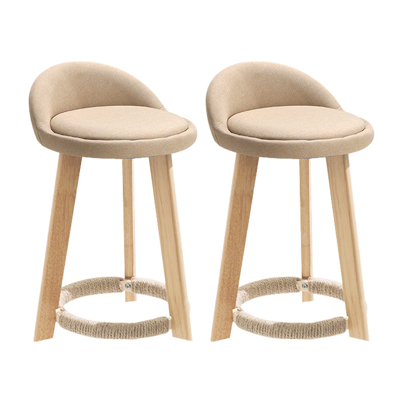 Modern Fabric Footrest Bar Stool Indoor Low Back Round Counter Stool with Wood Legs Khaki 2 Piece Set Short Stool(20"H) Clearhalo 'Bar Furniture' 'Bar Stools' 'bar_stools' 'furn' 'furn_bar_stools' 'furniture_bar_stools' 'Kitchen & Dining Furniture' 'kitchen&dining_furn' 'kitchen' 'kitchen_furn' Furniture' 4296901
