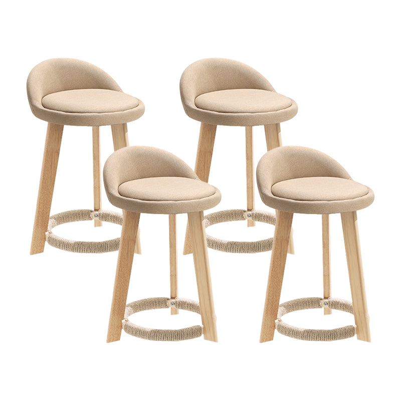 Modern Fabric Footrest Bar Stool Indoor Low Back Round Counter Stool with Wood Legs Khaki 4 Piece Set Short Stool(20"H) Clearhalo 'Bar Furniture' 'Bar Stools' 'bar_stools' 'furn' 'furn_bar_stools' 'furniture_bar_stools' 'Kitchen & Dining Furniture' 'kitchen&dining_furn' 'kitchen' 'kitchen_furn' Furniture' 4296903