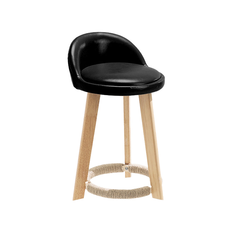 Modern Fabric Footrest Bar Stool Indoor Low Back Round Counter Stool with Wood Legs Black 1 Piece Short Stool(20"H) Clearhalo 'Bar Furniture' 'Bar Stools' 'bar_stools' 'furn' 'furn_bar_stools' 'furniture_bar_stools' 'Kitchen & Dining Furniture' 'kitchen&dining_furn' 'kitchen' 'kitchen_furn' Furniture' 4296905