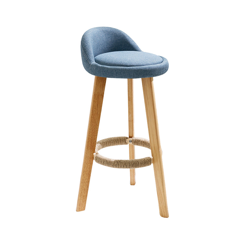Modern Fabric Footrest Bar Stool Indoor Low Back Round Counter Stool with Wood Legs Blue 1 Piece Counter Stool(27"H) Clearhalo 'Bar Furniture' 'Bar Stools' 'bar_stools' 'furn' 'furn_bar_stools' 'furniture_bar_stools' 'Kitchen & Dining Furniture' 'kitchen&dining_furn' 'kitchen' 'kitchen_furn' Furniture' 4296923