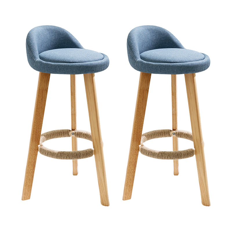 Modern Fabric Footrest Bar Stool Indoor Low Back Round Counter Stool with Wood Legs Blue 2 Piece Set Counter Stool(27"H) Clearhalo 'Bar Furniture' 'Bar Stools' 'bar_stools' 'furn' 'furn_bar_stools' 'furniture_bar_stools' 'Kitchen & Dining Furniture' 'kitchen&dining_furn' 'kitchen' 'kitchen_furn' Furniture' 4296924
