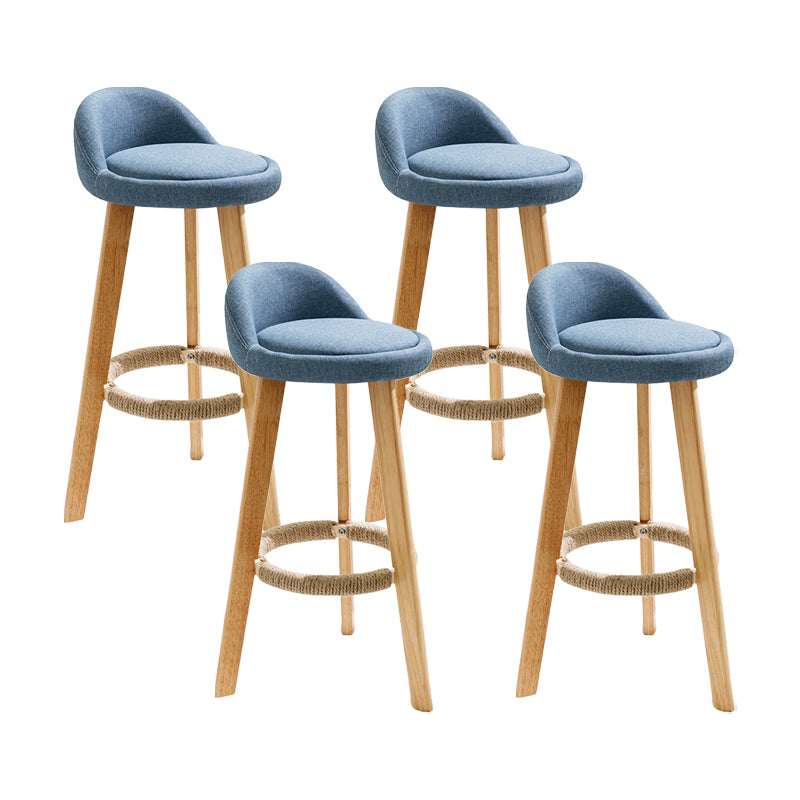 Modern Fabric Footrest Bar Stool Indoor Low Back Round Counter Stool with Wood Legs Blue 4 Piece Set Counter Stool(27"H) Clearhalo 'Bar Furniture' 'Bar Stools' 'bar_stools' 'furn' 'furn_bar_stools' 'furniture_bar_stools' 'Kitchen & Dining Furniture' 'kitchen&dining_furn' 'kitchen' 'kitchen_furn' Furniture' 4296925