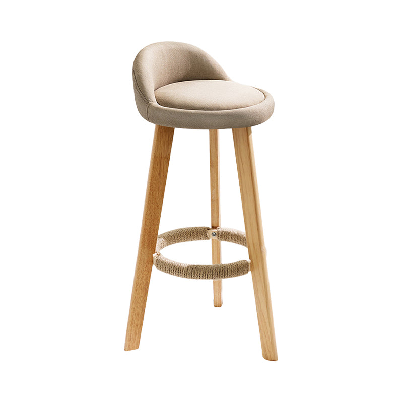 Modern Fabric Footrest Bar Stool Indoor Low Back Round Counter Stool with Wood Legs Khaki 1 Piece Counter Stool(27"H) Clearhalo 'Bar Furniture' 'Bar Stools' 'bar_stools' 'furn' 'furn_bar_stools' 'furniture_bar_stools' 'Kitchen & Dining Furniture' 'kitchen&dining_furn' 'kitchen' 'kitchen_furn' Furniture' 4296929