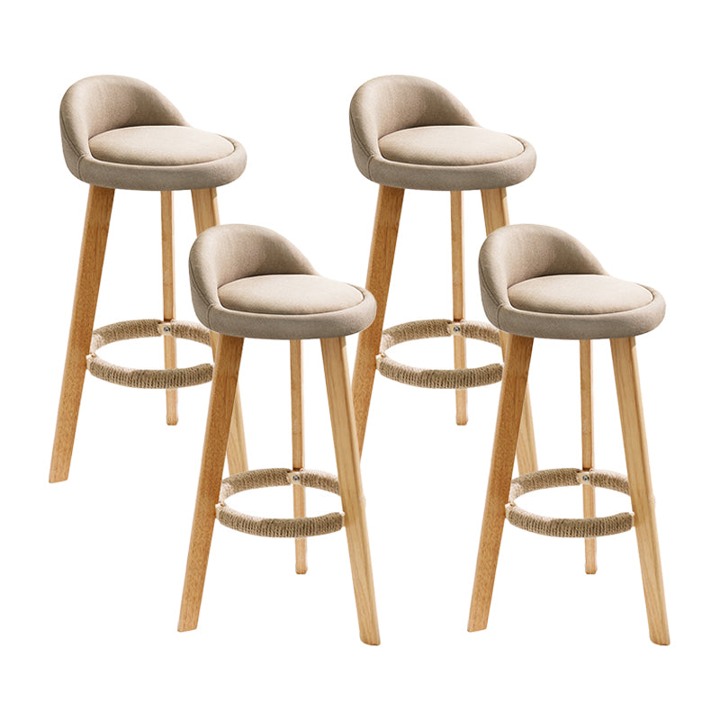 Modern Fabric Footrest Bar Stool Indoor Low Back Round Counter Stool with Wood Legs Khaki 4 Piece Set Counter Stool(27"H) Clearhalo 'Bar Furniture' 'Bar Stools' 'bar_stools' 'furn' 'furn_bar_stools' 'furniture_bar_stools' 'Kitchen & Dining Furniture' 'kitchen&dining_furn' 'kitchen' 'kitchen_furn' Furniture' 4296931