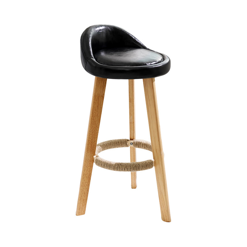 Modern Fabric Footrest Bar Stool Indoor Low Back Round Counter Stool with Wood Legs Black 1 Piece Counter Stool(27"H) Clearhalo 'Bar Furniture' 'Bar Stools' 'bar_stools' 'furn' 'furn_bar_stools' 'furniture_bar_stools' 'Kitchen & Dining Furniture' 'kitchen&dining_furn' 'kitchen' 'kitchen_furn' Furniture' 4296932