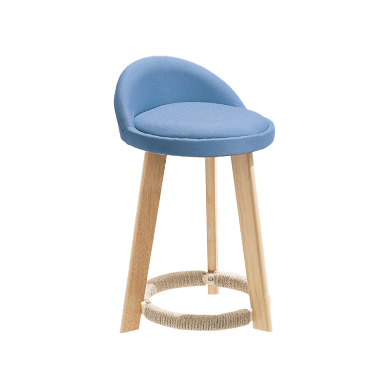 Modern Fabric Footrest Bar Stool Indoor Low Back Round Counter Stool with Wood Legs Blue 1 Piece Short Stool(20"H) Clearhalo 'Bar Furniture' 'Bar Stools' 'bar_stools' 'furn' 'furn_bar_stools' 'furniture_bar_stools' 'Kitchen & Dining Furniture' 'kitchen&dining_furn' 'kitchen' 'kitchen_furn' Furniture' 4296935