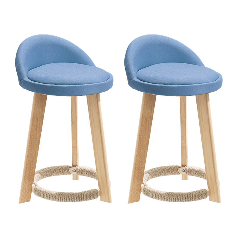 Modern Fabric Footrest Bar Stool Indoor Low Back Round Counter Stool with Wood Legs Blue 2 Piece Set Short Stool(20"H) Clearhalo 'Bar Furniture' 'Bar Stools' 'bar_stools' 'furn' 'furn_bar_stools' 'furniture_bar_stools' 'Kitchen & Dining Furniture' 'kitchen&dining_furn' 'kitchen' 'kitchen_furn' Furniture' 4296936