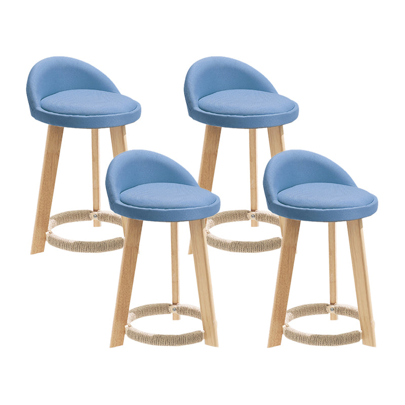 Modern Fabric Footrest Bar Stool Indoor Low Back Round Counter Stool with Wood Legs Blue 4 Piece Set Short Stool(20"H) Clearhalo 'Bar Furniture' 'Bar Stools' 'bar_stools' 'furn' 'furn_bar_stools' 'furniture_bar_stools' 'Kitchen & Dining Furniture' 'kitchen&dining_furn' 'kitchen' 'kitchen_furn' Furniture' 4296937