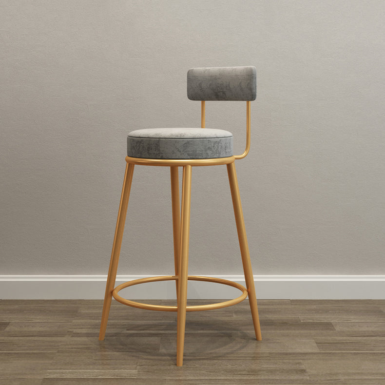 Glam Round Footrest Bar Stool Velvet Low Back Indoor Counter Chair with Gold Legs Grey 1 Piece Clearhalo 'Bar Furniture' 'Bar Stools' 'bar_stools' 'furn' 'furn_bar_stools' 'furniture_bar_stools' 'Kitchen & Dining Furniture' 'kitchen&dining_furn' 'kitchen' 'kitchen_furn' Furniture' 4296983