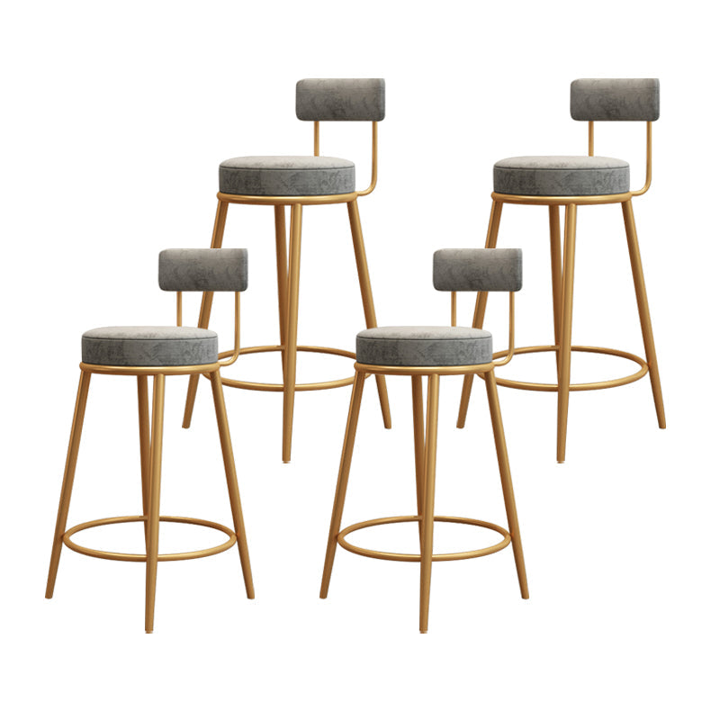 Glam Round Footrest Bar Stool Velvet Low Back Indoor Counter Chair with Gold Legs Grey 4 Piece Set Clearhalo 'Bar Furniture' 'Bar Stools' 'bar_stools' 'furn' 'furn_bar_stools' 'furniture_bar_stools' 'Kitchen & Dining Furniture' 'kitchen&dining_furn' 'kitchen' 'kitchen_furn' Furniture' 4296986