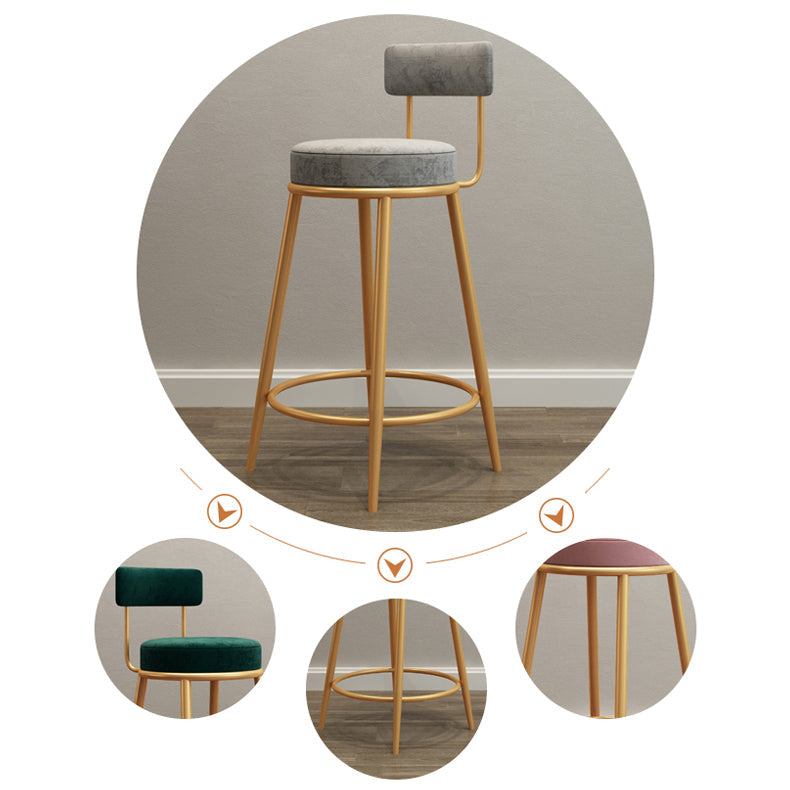 Glam Round Footrest Bar Stool Velvet Low Back Indoor Counter Chair with Gold Legs Clearhalo 'Bar Furniture' 'Bar Stools' 'bar_stools' 'furn' 'furn_bar_stools' 'furniture_bar_stools' 'Kitchen & Dining Furniture' 'kitchen&dining_furn' 'kitchen' 'kitchen_furn' Furniture' 4296988