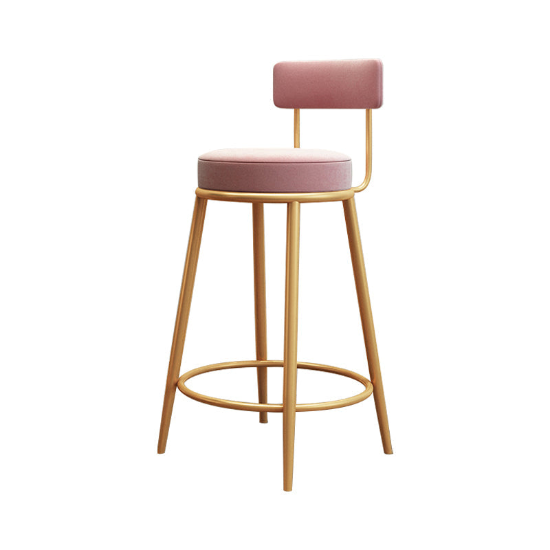 Glam Round Footrest Bar Stool Velvet Low Back Indoor Counter Chair with Gold Legs Pink 1 Piece Clearhalo 'Bar Furniture' 'Bar Stools' 'bar_stools' 'furn' 'furn_bar_stools' 'furniture_bar_stools' 'Kitchen & Dining Furniture' 'kitchen&dining_furn' 'kitchen' 'kitchen_furn' Furniture' 4296989