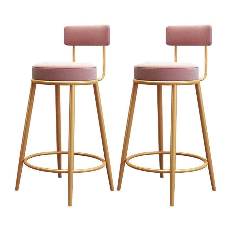 Glam Round Footrest Bar Stool Velvet Low Back Indoor Counter Chair with Gold Legs Pink 2 Piece Set Clearhalo 'Bar Furniture' 'Bar Stools' 'bar_stools' 'furn' 'furn_bar_stools' 'furniture_bar_stools' 'Kitchen & Dining Furniture' 'kitchen&dining_furn' 'kitchen' 'kitchen_furn' Furniture' 4296990