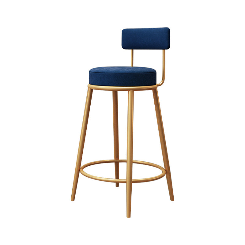 Glam Round Footrest Bar Stool Velvet Low Back Indoor Counter Chair with Gold Legs Blue 1 Piece Clearhalo 'Bar Furniture' 'Bar Stools' 'bar_stools' 'furn' 'furn_bar_stools' 'furniture_bar_stools' 'Kitchen & Dining Furniture' 'kitchen&dining_furn' 'kitchen' 'kitchen_furn' Furniture' 4296995