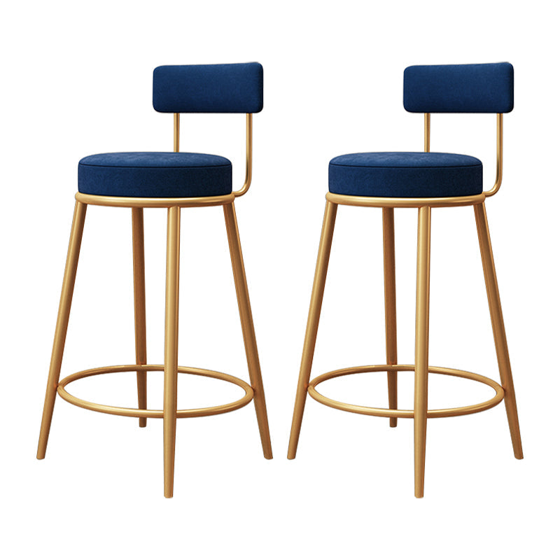 Glam Round Footrest Bar Stool Velvet Low Back Indoor Counter Chair with Gold Legs Blue 2 Piece Set Clearhalo 'Bar Furniture' 'Bar Stools' 'bar_stools' 'furn' 'furn_bar_stools' 'furniture_bar_stools' 'Kitchen & Dining Furniture' 'kitchen&dining_furn' 'kitchen' 'kitchen_furn' Furniture' 4296996