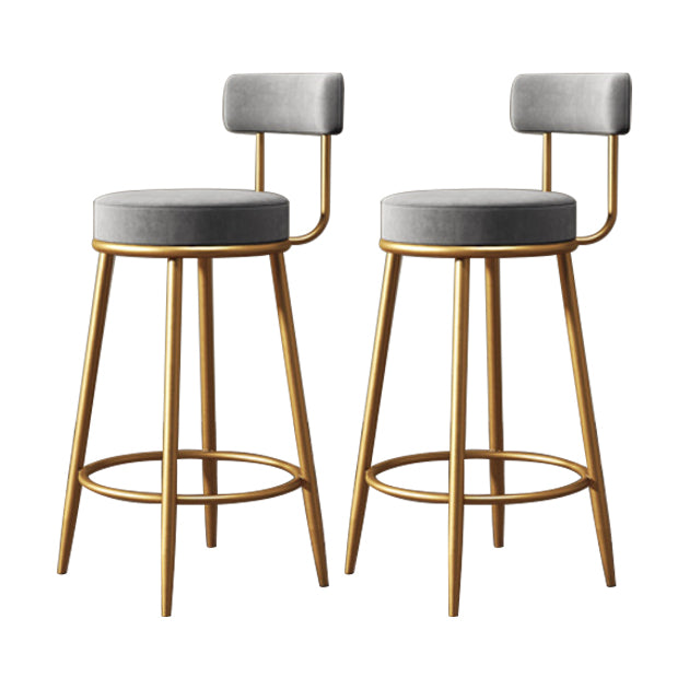 Glam Armless Backrest Counter Stool Iron Household Bar Stool with Velvet Cushion Gray 2 Piece Set Clearhalo 'Bar Furniture' 'Bar Stools' 'bar_stools' 'furn' 'furn_bar_stools' 'furniture_bar_stools' 'Kitchen & Dining Furniture' 'kitchen&dining_furn' 'kitchen' 'kitchen_furn' Furniture' 4297031