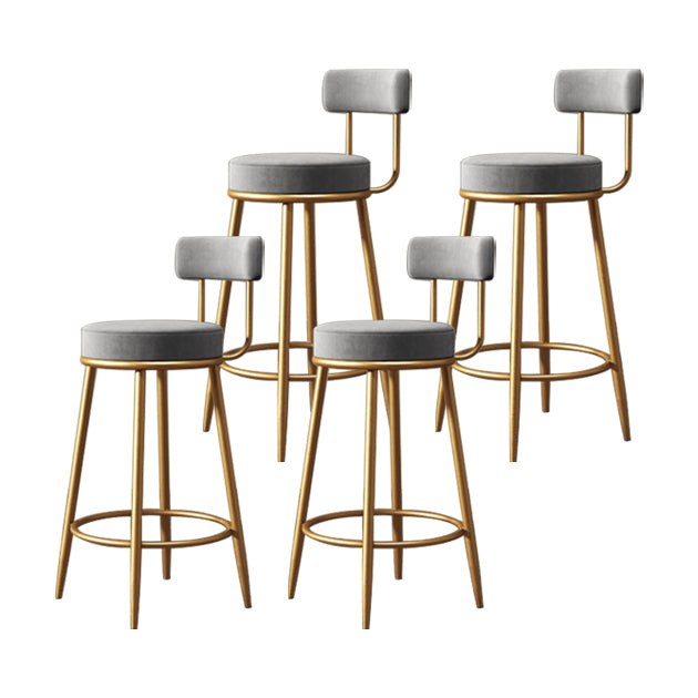 Glam Armless Backrest Counter Stool Iron Household Bar Stool with Velvet Cushion Gray 4 Piece Set Clearhalo 'Bar Furniture' 'Bar Stools' 'bar_stools' 'furn' 'furn_bar_stools' 'furniture_bar_stools' 'Kitchen & Dining Furniture' 'kitchen&dining_furn' 'kitchen' 'kitchen_furn' Furniture' 4297034