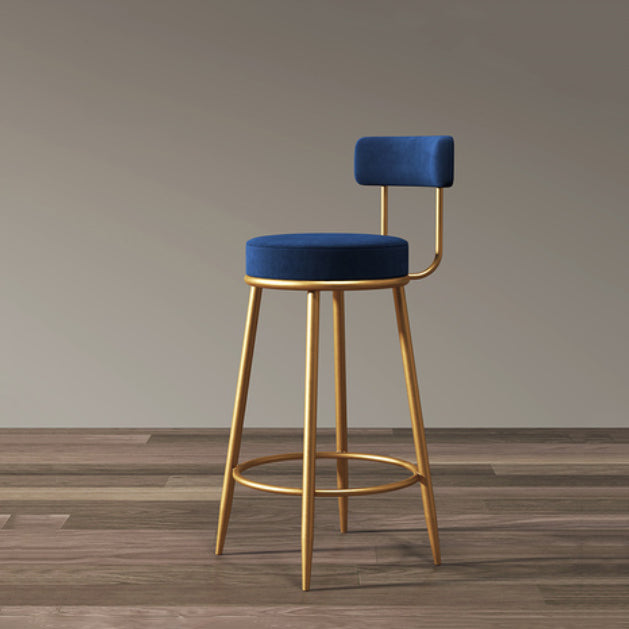 Glam Armless Backrest Counter Stool Iron Household Bar Stool with Velvet Cushion Blue 1 Piece Clearhalo 'Bar Furniture' 'Bar Stools' 'bar_stools' 'furn' 'furn_bar_stools' 'furniture_bar_stools' 'Kitchen & Dining Furniture' 'kitchen&dining_furn' 'kitchen' 'kitchen_furn' Furniture' 4297042