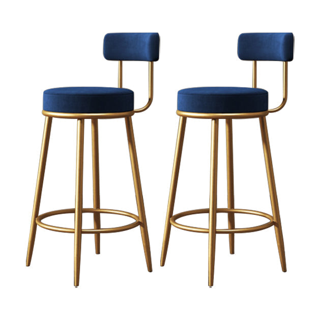 Glam Armless Backrest Counter Stool Iron Household Bar Stool with Velvet Cushion Blue 2 Piece Set Clearhalo 'Bar Furniture' 'Bar Stools' 'bar_stools' 'furn' 'furn_bar_stools' 'furniture_bar_stools' 'Kitchen & Dining Furniture' 'kitchen&dining_furn' 'kitchen' 'kitchen_furn' Furniture' 4297043