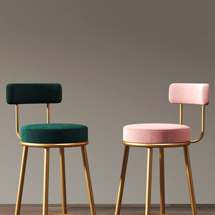 Glam Armless Backrest Counter Stool Iron Household Bar Stool with Velvet Cushion Clearhalo 'Bar Furniture' 'Bar Stools' 'bar_stools' 'furn' 'furn_bar_stools' 'furniture_bar_stools' 'Kitchen & Dining Furniture' 'kitchen&dining_furn' 'kitchen' 'kitchen_furn' Furniture' 4297044