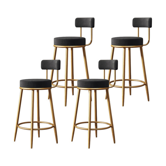 Glam Armless Backrest Counter Stool Iron Household Bar Stool with Velvet Cushion Black 4 Piece Set Clearhalo 'Bar Furniture' 'Bar Stools' 'bar_stools' 'furn' 'furn_bar_stools' 'furniture_bar_stools' 'Kitchen & Dining Furniture' 'kitchen&dining_furn' 'kitchen' 'kitchen_furn' Furniture' 4297049
