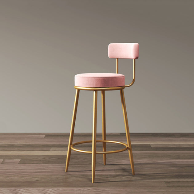 Glam Armless Backrest Counter Stool Iron Household Bar Stool with Velvet Cushion Pink 1 Piece Clearhalo 'Bar Furniture' 'Bar Stools' 'bar_stools' 'furn' 'furn_bar_stools' 'furniture_bar_stools' 'Kitchen & Dining Furniture' 'kitchen&dining_furn' 'kitchen' 'kitchen_furn' Furniture' 4297053
