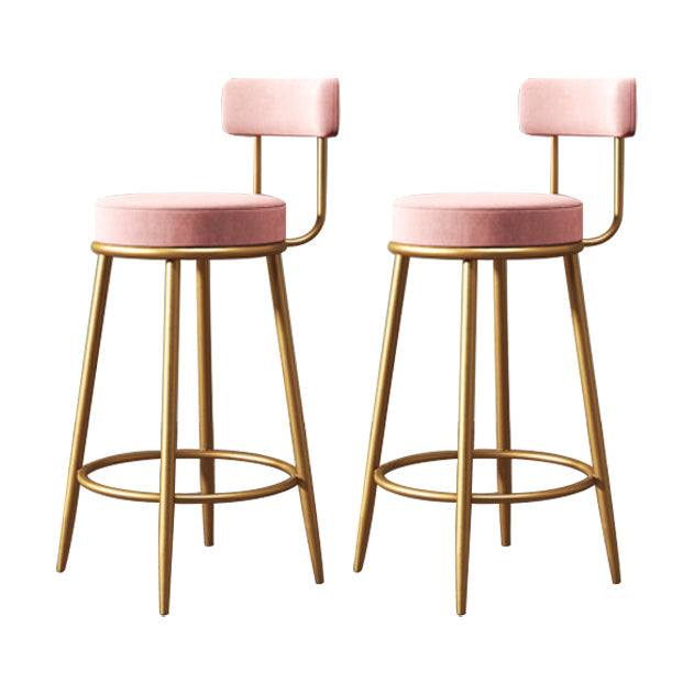 Glam Armless Backrest Counter Stool Iron Household Bar Stool with Velvet Cushion Pink 2 Piece Set Clearhalo 'Bar Furniture' 'Bar Stools' 'bar_stools' 'furn' 'furn_bar_stools' 'furniture_bar_stools' 'Kitchen & Dining Furniture' 'kitchen&dining_furn' 'kitchen' 'kitchen_furn' Furniture' 4297054