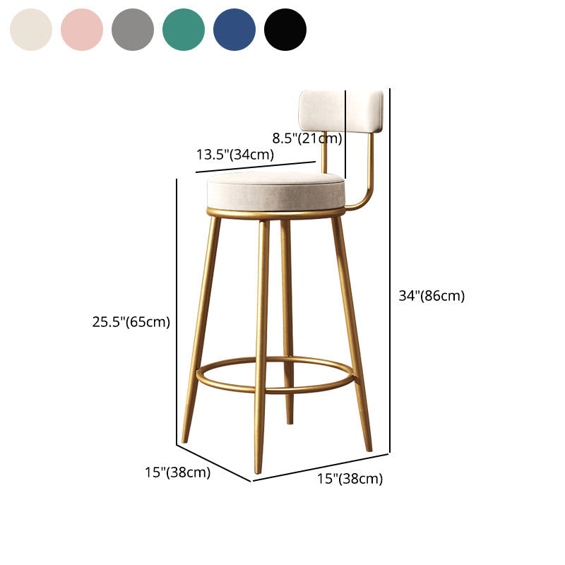 Glam Armless Backrest Counter Stool Iron Household Bar Stool with Velvet Cushion Clearhalo 'Bar Furniture' 'Bar Stools' 'bar_stools' 'furn' 'furn_bar_stools' 'furniture_bar_stools' 'Kitchen & Dining Furniture' 'kitchen&dining_furn' 'kitchen' 'kitchen_furn' Furniture' 4297056