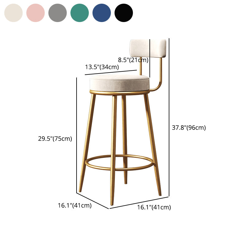 Glam Armless Backrest Counter Stool Iron Household Bar Stool with Velvet Cushion Clearhalo 'Bar Furniture' 'Bar Stools' 'bar_stools' 'furn' 'furn_bar_stools' 'furniture_bar_stools' 'Kitchen & Dining Furniture' 'kitchen&dining_furn' 'kitchen' 'kitchen_furn' Furniture' 4297057