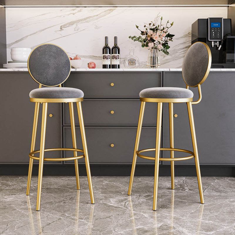 Glam Bar Stools Iron Gold Velvet Bar Stool with Metal Base Low Back Clearhalo 'Bar Furniture' 'Bar Stools' 'bar_stools' 'furn' 'furn_bar_stools' 'furniture_bar_stools' 'Kitchen & Dining Furniture' 'kitchen&dining_furn' 'kitchen' 'kitchen_furn' Furniture' 4297183