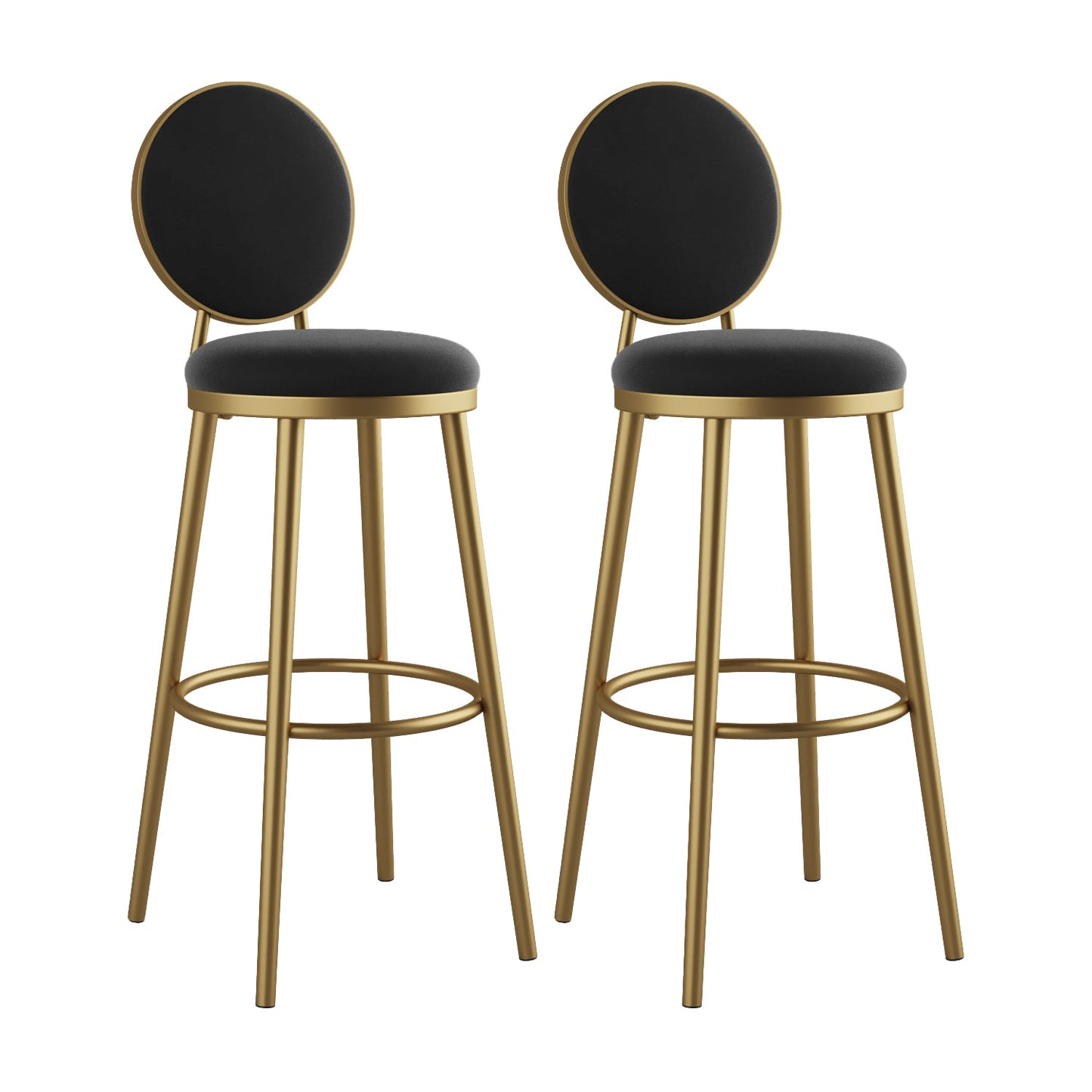 Glam Bar Stools Iron Gold Velvet Bar Stool with Metal Base Low Back Black 2 Piece Set Clearhalo 'Bar Furniture' 'Bar Stools' 'bar_stools' 'furn' 'furn_bar_stools' 'furniture_bar_stools' 'Kitchen & Dining Furniture' 'kitchen&dining_furn' 'kitchen' 'kitchen_furn' Furniture' 4297185