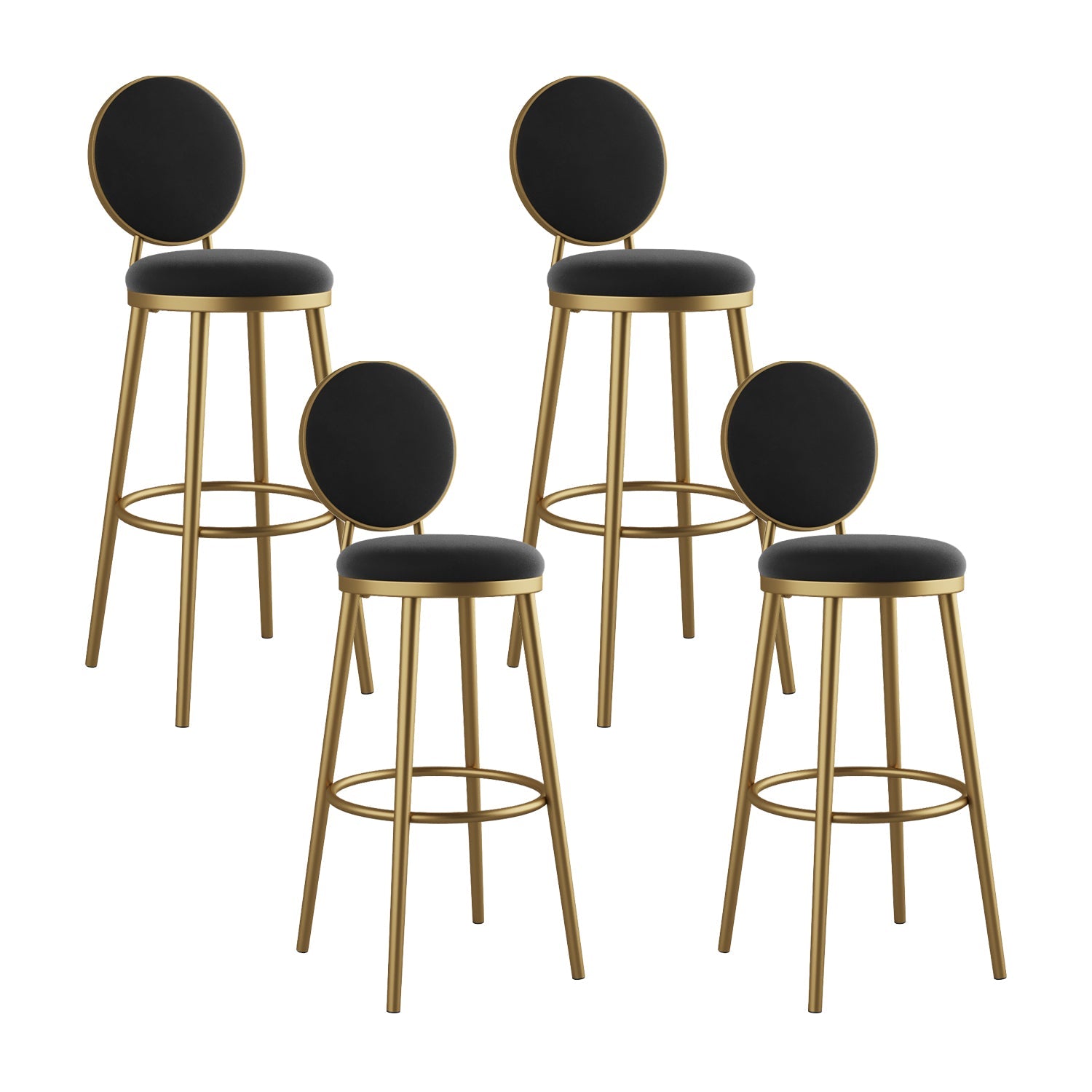 Glam Bar Stools Iron Gold Velvet Bar Stool with Metal Base Low Back Black 4 Piece Set Clearhalo 'Bar Furniture' 'Bar Stools' 'bar_stools' 'furn' 'furn_bar_stools' 'furniture_bar_stools' 'Kitchen & Dining Furniture' 'kitchen&dining_furn' 'kitchen' 'kitchen_furn' Furniture' 4297188