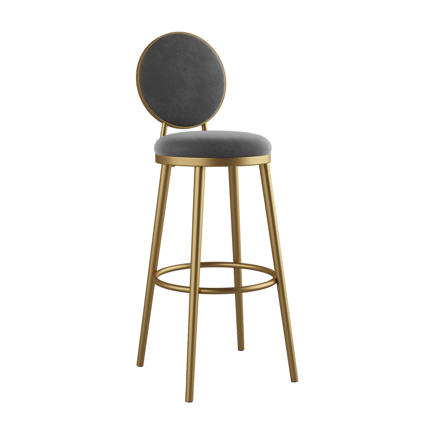 Glam Bar Stools Iron Gold Velvet Bar Stool with Metal Base Low Back Gray 1 Piece Clearhalo 'Bar Furniture' 'Bar Stools' 'bar_stools' 'furn' 'furn_bar_stools' 'furniture_bar_stools' 'Kitchen & Dining Furniture' 'kitchen&dining_furn' 'kitchen' 'kitchen_furn' Furniture' 4297190