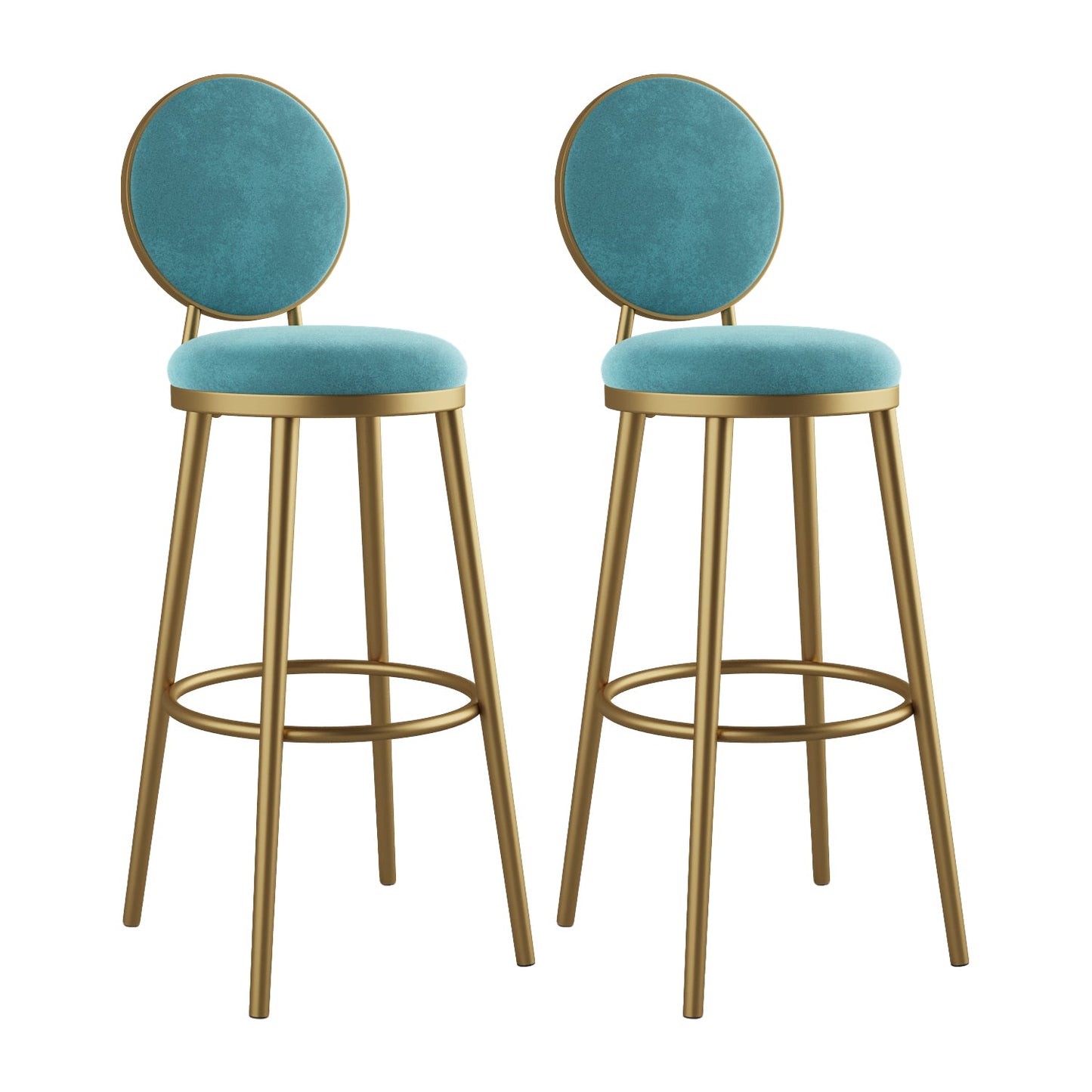 Glam Bar Stools Iron Gold Velvet Bar Stool with Metal Base Low Back Blue 2 Piece Set Clearhalo 'Bar Furniture' 'Bar Stools' 'bar_stools' 'furn' 'furn_bar_stools' 'furniture_bar_stools' 'Kitchen & Dining Furniture' 'kitchen&dining_furn' 'kitchen' 'kitchen_furn' Furniture' 4297197