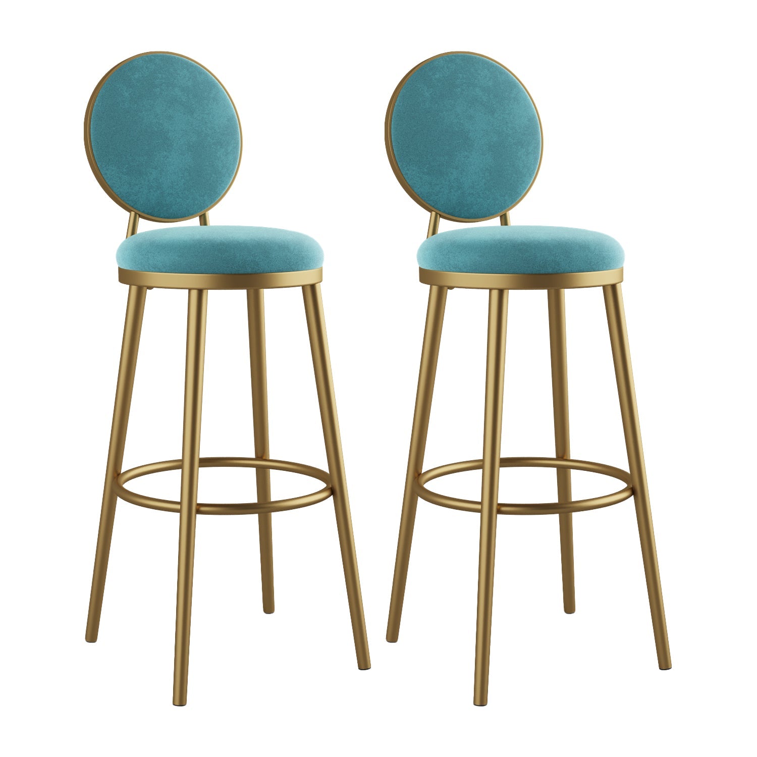 Glam Bar Stools Iron Gold Velvet Bar Stool with Metal Base Low Back Blue 2 Piece Set Clearhalo 'Bar Furniture' 'Bar Stools' 'bar_stools' 'furn' 'furn_bar_stools' 'furniture_bar_stools' 'Kitchen & Dining Furniture' 'kitchen&dining_furn' 'kitchen' 'kitchen_furn' Furniture' 4297197