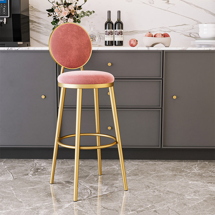 Glam Bar Stools Iron Gold Velvet Bar Stool with Metal Base Low Back Pink 1 Piece Clearhalo 'Bar Furniture' 'Bar Stools' 'bar_stools' 'furn' 'furn_bar_stools' 'furniture_bar_stools' 'Kitchen & Dining Furniture' 'kitchen&dining_furn' 'kitchen' 'kitchen_furn' Furniture' 4297202