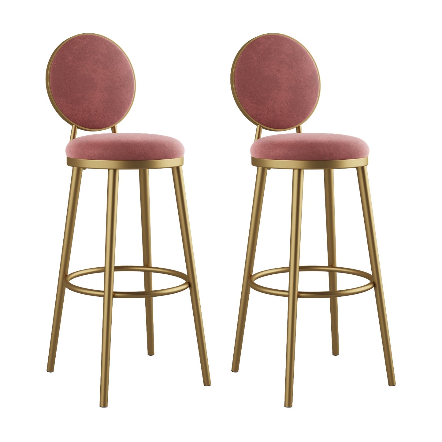 Glam Bar Stools Iron Gold Velvet Bar Stool with Metal Base Low Back Pink 2 Piece Set Clearhalo 'Bar Furniture' 'Bar Stools' 'bar_stools' 'furn' 'furn_bar_stools' 'furniture_bar_stools' 'Kitchen & Dining Furniture' 'kitchen&dining_furn' 'kitchen' 'kitchen_furn' Furniture' 4297203