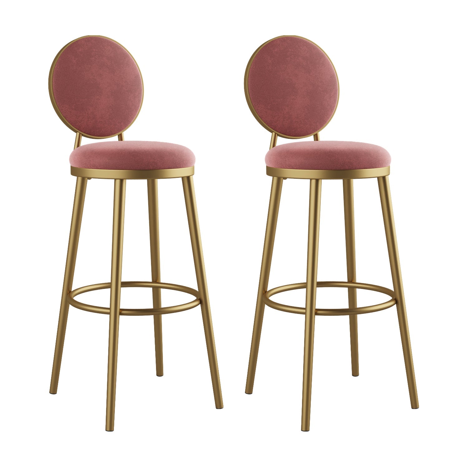 Glam Bar Stools Iron Gold Velvet Bar Stool with Metal Base Low Back Pink 2 Piece Set Clearhalo 'Bar Furniture' 'Bar Stools' 'bar_stools' 'furn' 'furn_bar_stools' 'furniture_bar_stools' 'Kitchen & Dining Furniture' 'kitchen&dining_furn' 'kitchen' 'kitchen_furn' Furniture' 4297203
