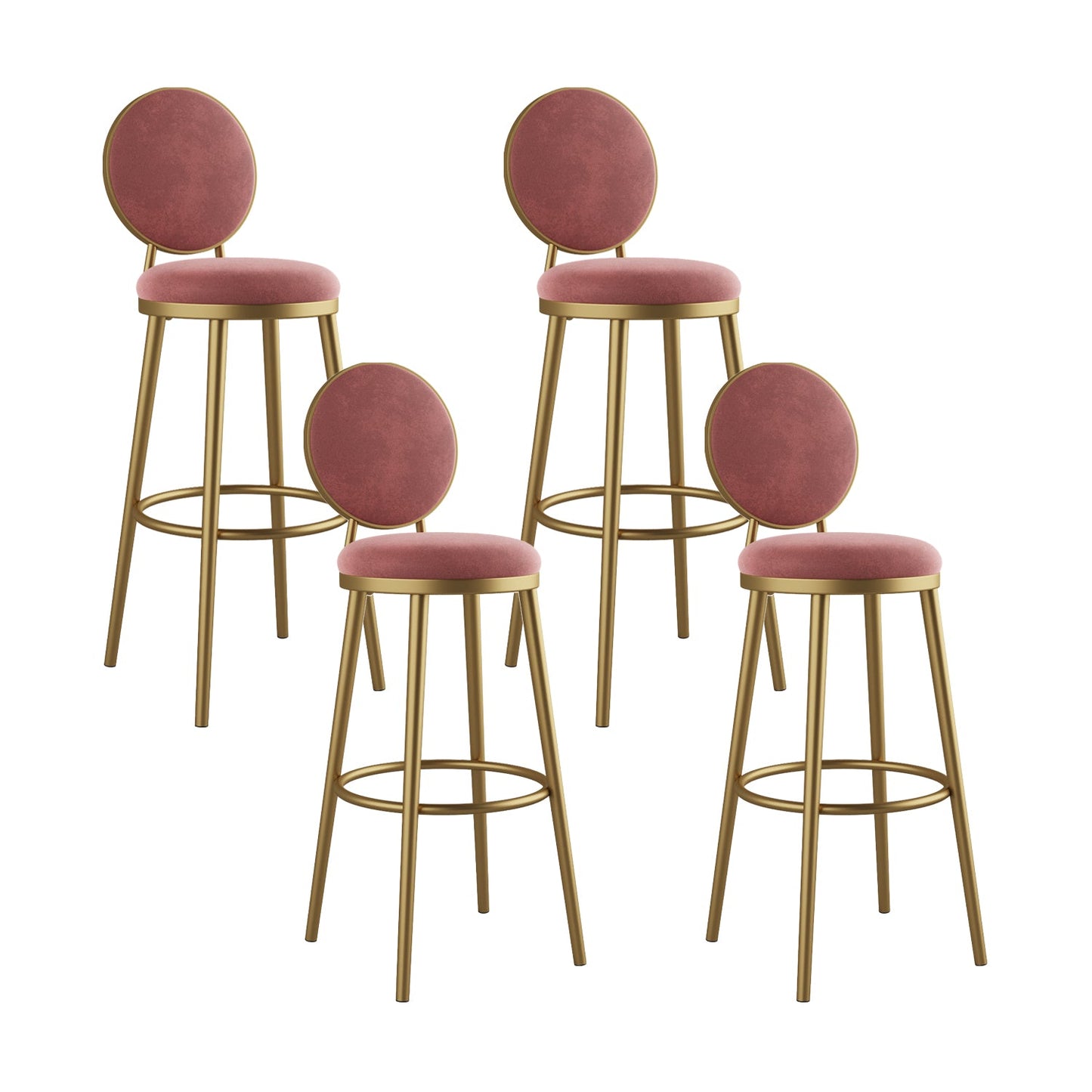 Glam Bar Stools Iron Gold Velvet Bar Stool with Metal Base Low Back Pink 4 Piece Set Clearhalo 'Bar Furniture' 'Bar Stools' 'bar_stools' 'furn' 'furn_bar_stools' 'furniture_bar_stools' 'Kitchen & Dining Furniture' 'kitchen&dining_furn' 'kitchen' 'kitchen_furn' Furniture' 4297204