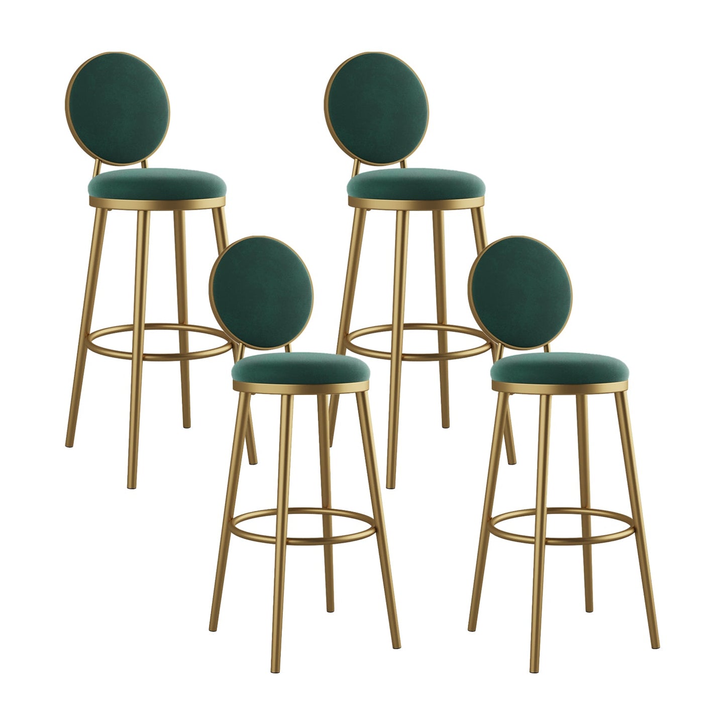 Glam Bar Stools Iron Gold Velvet Bar Stool with Metal Base Low Back Green 4 Piece Set Clearhalo 'Bar Furniture' 'Bar Stools' 'bar_stools' 'furn' 'furn_bar_stools' 'furniture_bar_stools' 'Kitchen & Dining Furniture' 'kitchen&dining_furn' 'kitchen' 'kitchen_furn' Furniture' 4297207