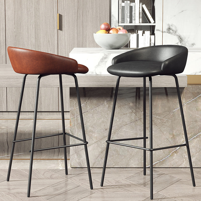 Glam Counter Bar Stool Armless Leather Bar Stool with Footrest Steel Base Clearhalo 'Bar Furniture' 'Bar Stools' 'bar_stools' 'furn' 'furn_bar_stools' 'furniture_bar_stools' 'Kitchen & Dining Furniture' 'kitchen&dining_furn' 'kitchen' 'kitchen_furn' Furniture' 4297213