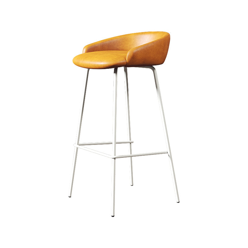 Glam Counter Bar Stool Armless Leather Bar Stool with Footrest Steel Base White Yellow 1 Piece Clearhalo 'Bar Furniture' 'Bar Stools' 'bar_stools' 'furn' 'furn_bar_stools' 'furniture_bar_stools' 'Kitchen & Dining Furniture' 'kitchen&dining_furn' 'kitchen' 'kitchen_furn' Furniture' 4297218